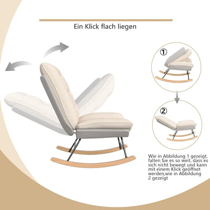 Schommelstoel – Relaxstoel – Ligstoel – Loungestoel – Creme Wit – 12-Posities Verstelbare Rugleuning – Dubbel Laags Technisch Stofontwerp
