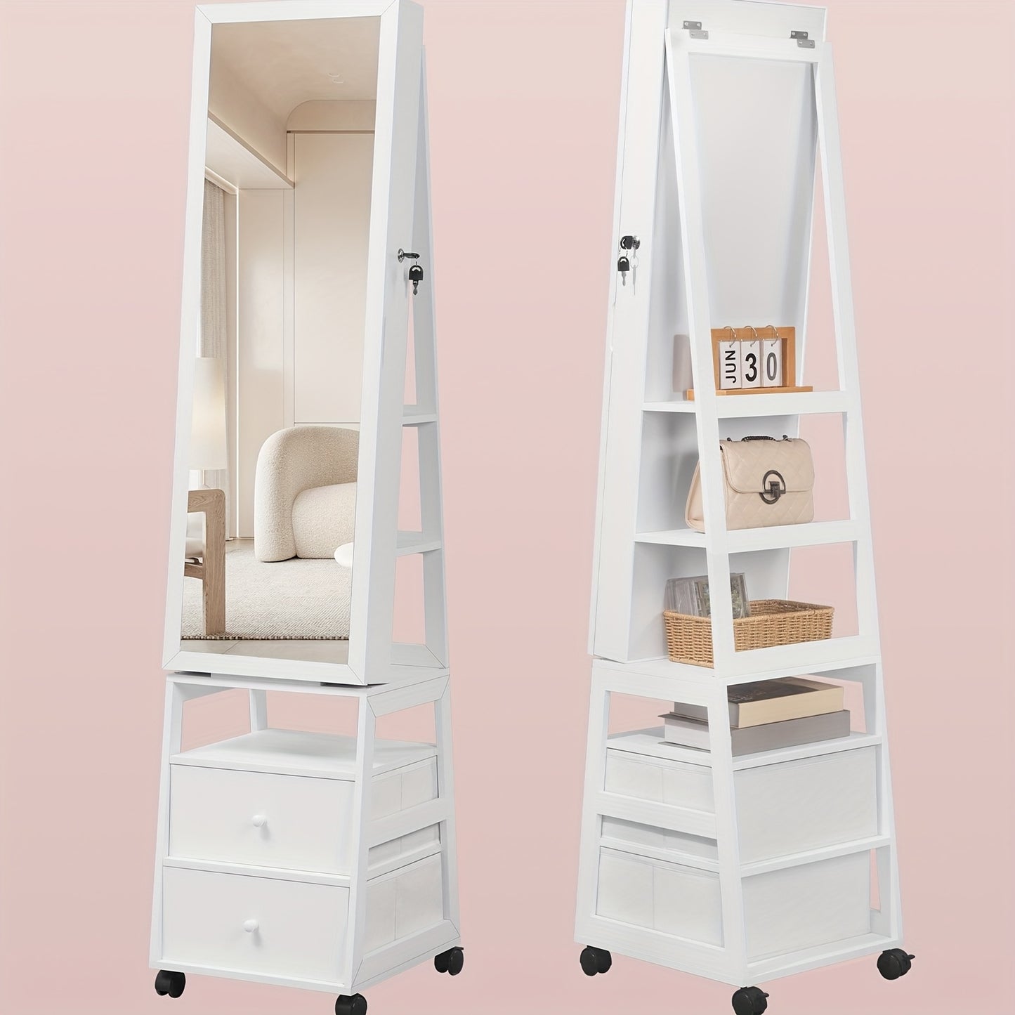Sieradendoos – Juwelendoos – Sieradenkast – Sieradenopberger – Sieradenhouder – 160 cm Spiegel – Draaibaar 360° met Slot en Lades