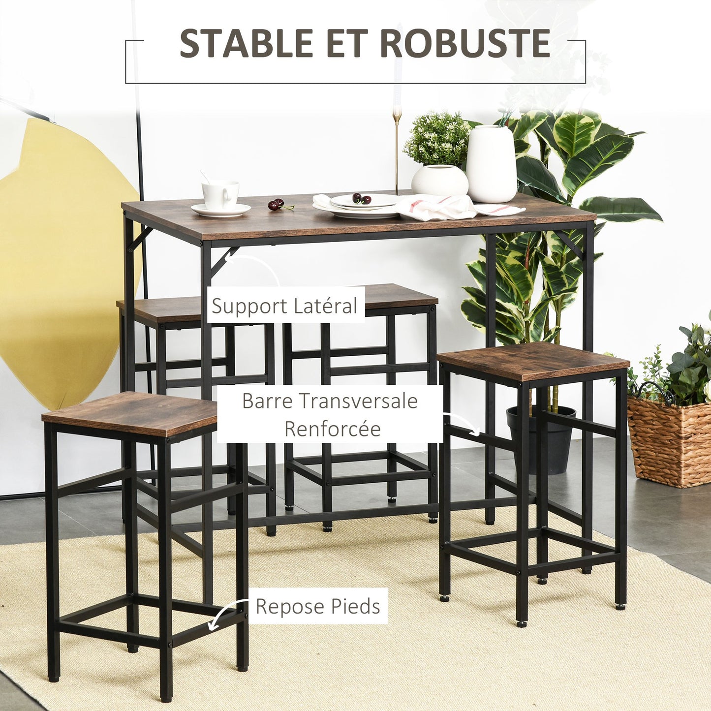Bartafelset Industrieel – Bartafel – Barmeubel – Barkrukken – Keukentafelset – Zwart Metalen Frame – Eikenhout Look – Compact Design – Stevige Voetensteunen