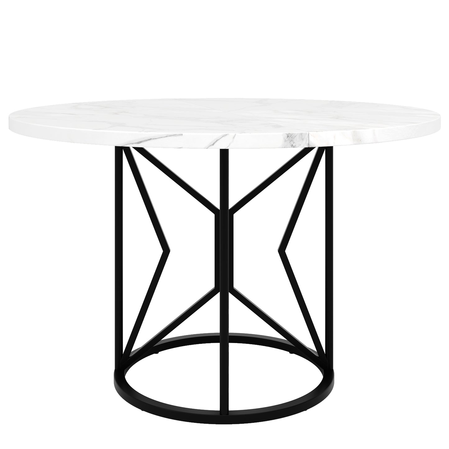 Ronde Eettafel – Tafel – Keukentafel – Ronde Tafel – Eetkamertafel – Marmerlook MDF Tafelblad – Geometrisch Metalen Onderstel – Ø100 cm – Geschikt Voor 4-6 Personen – Verstelbare Voetjes – Zwarte Poten