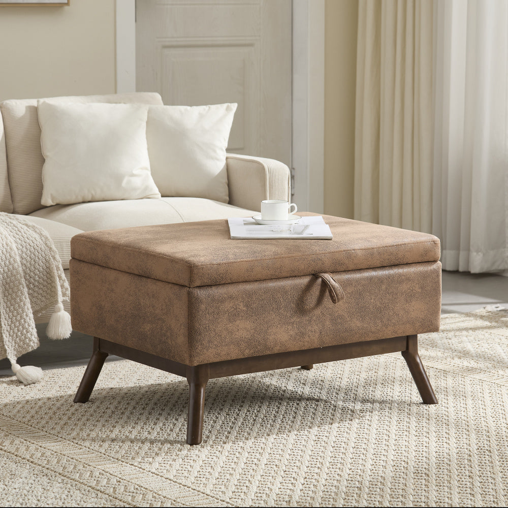 Opbergpoef – Poef – Opbergkist – Zitpoef – Voetenbank – Mid-Century Modern Design – Multifunctioneel Met Opbergruimte – Koffietint Microfiber
