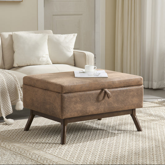 Opbergpoef – Poef – Opbergkist – Zitpoef – Voetenbank – Mid-Century Modern Design – Multifunctioneel Met Opbergruimte – Koffietint Microfiber