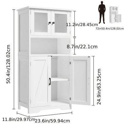 Wit Vloerkastje – Opbergkast – Badkamerkast – Keukenkast – Kast Met Glazen Deuren – 128 cm Hoog – Verstelbare Planken