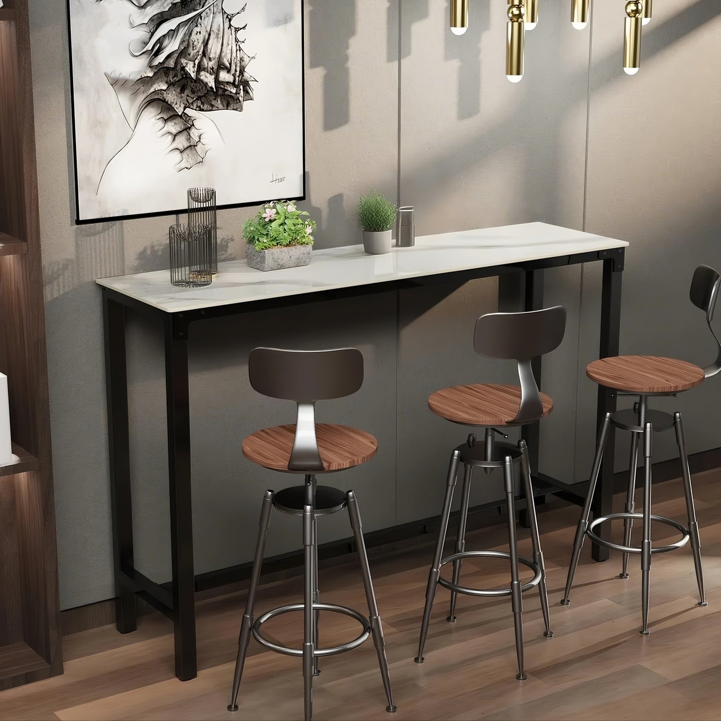 Bartafel Hoog – Barkruktafel – Statafel – Barmeubel – Keukentafel – Wit Zwart Sintered Stone Blad – Metaal Frame – Hittebestendig – 105 cm Hoog