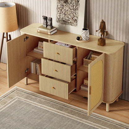 Dressoir – Opbergkast – Ladekast – Buffetkast – Commode – Modern Design – Duurzaam Materiaal – Licht Beige/Natuurlijke Bruin – Met Laden en Open Vakken – Stevige Metalen Poten
