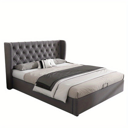 Bedbank – Slaapbank – Bedframe – Opbergbed – Logeerbed – Hydraulisch Opbergbed – Lattenbodem – 140x190 cm – Modern Grijs