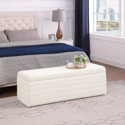 Stool with Storage Space, Modern Bench Bedroom Storage Box Teddy Fabric Footstool Chest 118cm, Beige, Spacesaving Stool, Home Organization, Minimalist Bench, Contemporary Footstool, Cozy Material, Soft Upholstery, Fabric Foot