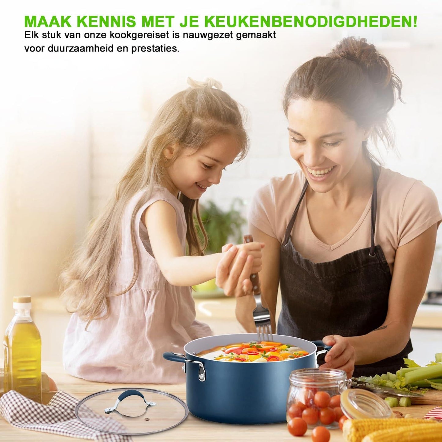 14-delige Kookset – Pannenset – Keukengerei Set – Anti-aanbakpannen – Inductiegeschikt – Marineblauw Design – Keramische Coating – Hittebestendige Handgrepen