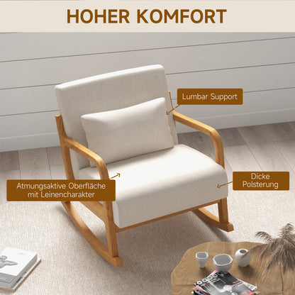 Schommelstoel – Schommelstoel Retro – Relaxstoel – Wiegestoel – Lounge Stoel – Beige Design – Rubberhout Frame – Dikke Kussens