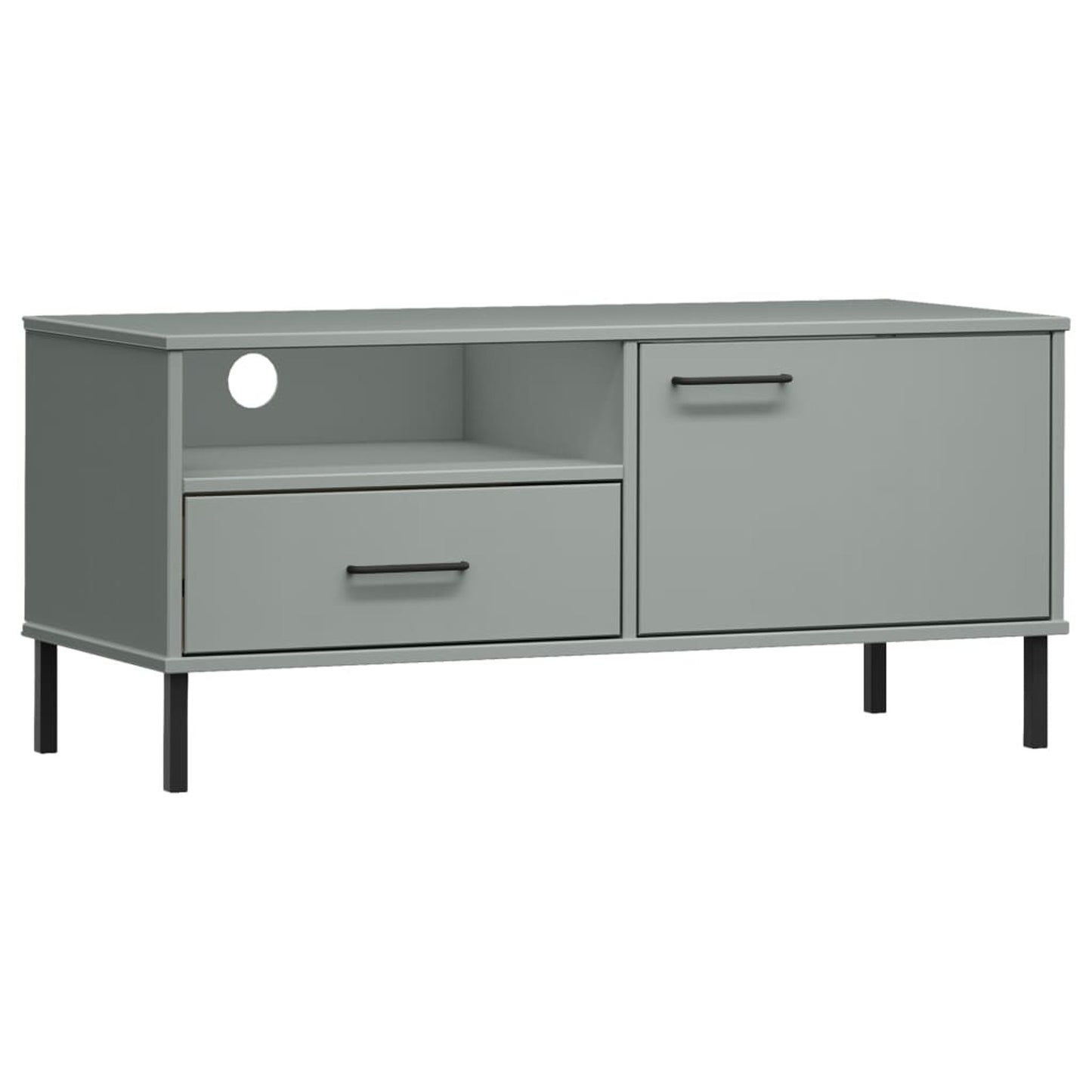 TV Cabinet with Metal Legs Grey Solid Wood Pine OSLO TV Stand Entertainment Center with Storage, Media Television Table for Living Room Bedroom