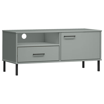 TV Cabinet with Metal Legs Grey Solid Wood Pine OSLO TV Stand Entertainment Center with Storage, Media Television Table for Living Room Bedroom