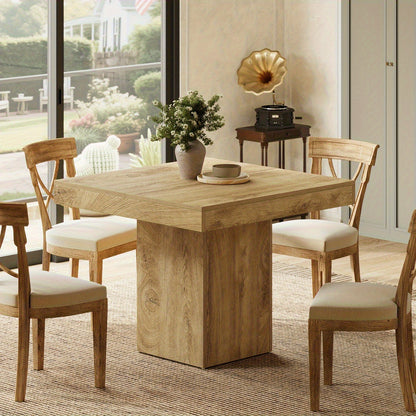 39-Inch Square Dining Table for 4, Farmhouse  Kitchen Dinner Eating Table with Sturdy Pedestal Base, Wooden Dining Room Furniture for Dining Room, Kitchen, Apartments, Natural(1pc)