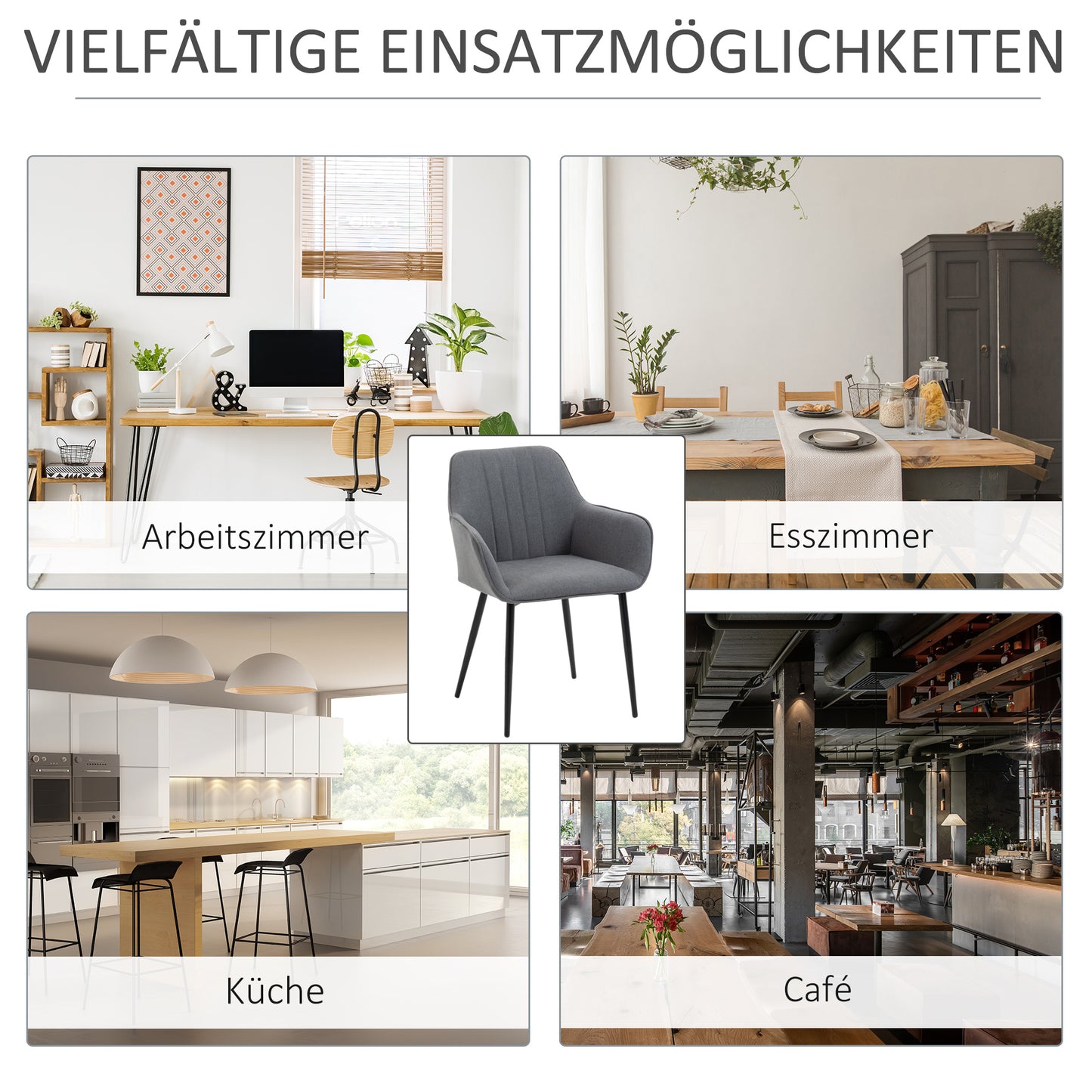 Eetkamerstoelen – Stoelen – Zitstoelen – Armstoelen – Tafeltjesstoelen – Donkergrijs Linnen – Gepolsterde Rugleuning en Armleuningen – Set van 2 – 59,5x56,5x81 cm