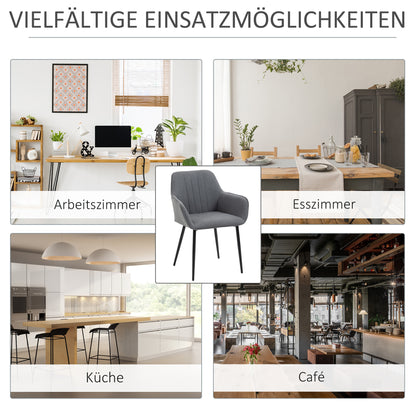 Eetkamerstoelen – Stoelen – Zitstoelen – Armstoelen – Tafeltjesstoelen – Donkergrijs Linnen – Gepolsterde Rugleuning en Armleuningen – Set van 2 – 59,5x56,5x81 cm