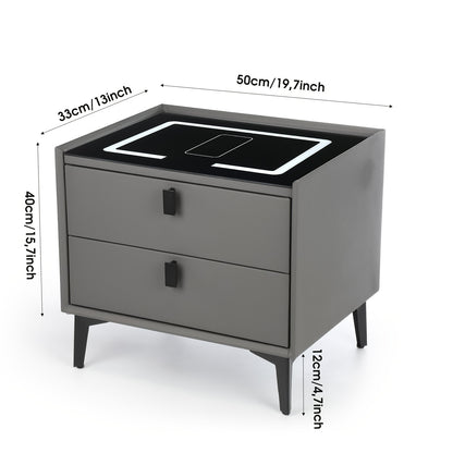Nachtkastje – Nachtkast – Bijzettafel – Ladekastje – Wandkast – Met LED-verlichting – Compact 68,5 cm Hoog – Duurzame Metalen Constructie – 2 Lades – Grijze Afwerking