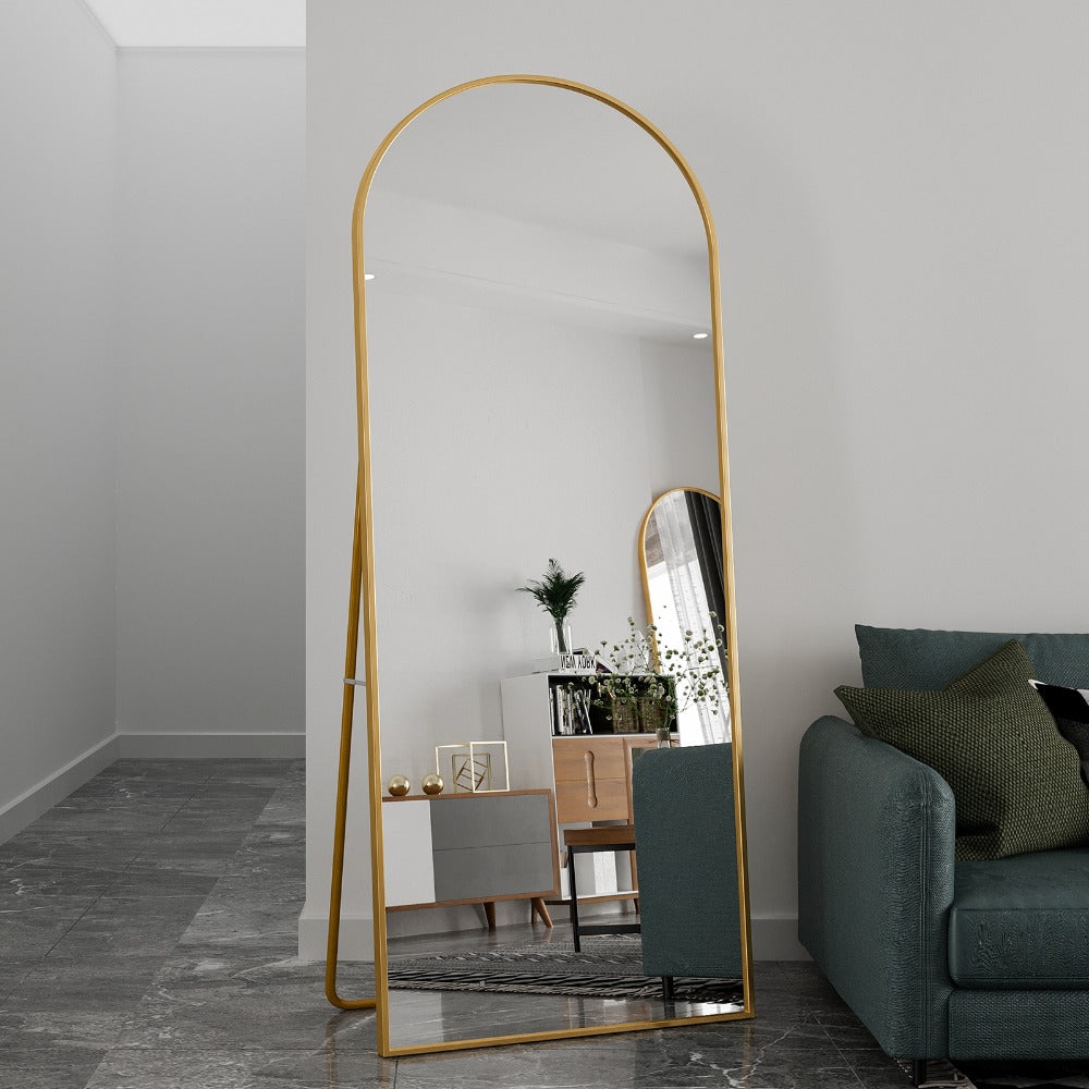Grote Vloerspiegel – Staande Spiegel – Volledige Lengte Spiegel – Rechthoekige Muurspiegel – Grote Spiegel Aluminium Frame Goud – 180x80 cm – Breukbestendig Glas