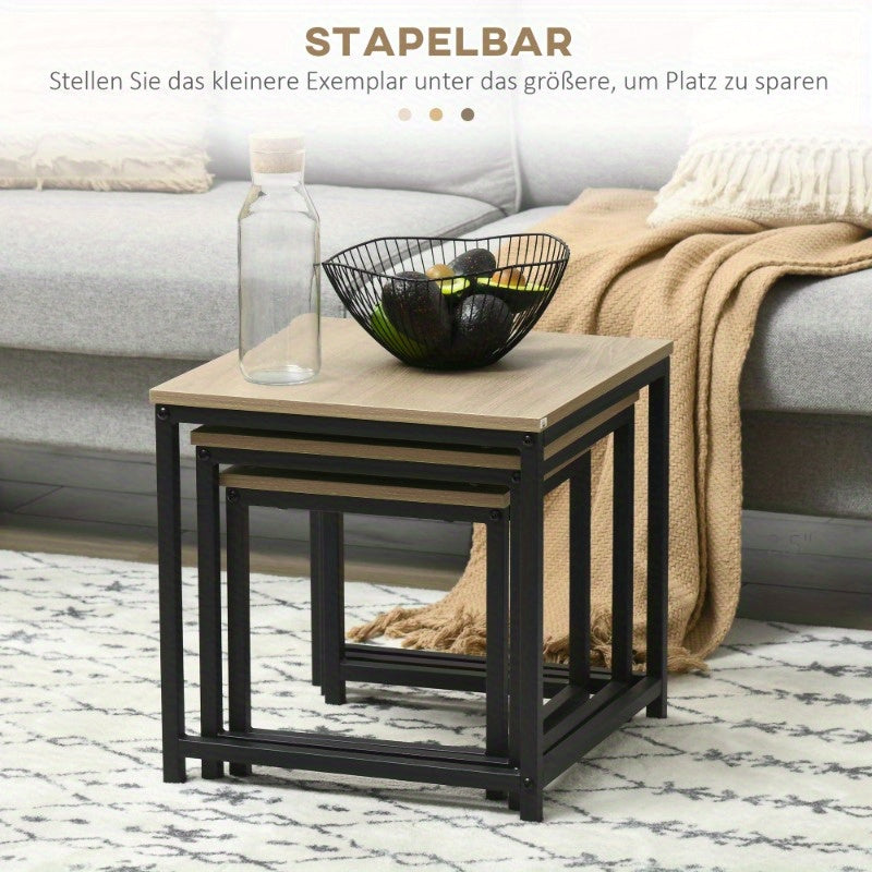 Salontafel – Bijzettafel – Side Table – Sofa Tafel – Hoektafel – Natuurlijk Houtlook – Stalen Frame