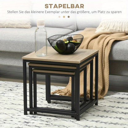 Salontafel – Bijzettafel – Side Table – Sofa Tafel – Hoektafel – Natuurlijk Houtlook – Stalen Frame