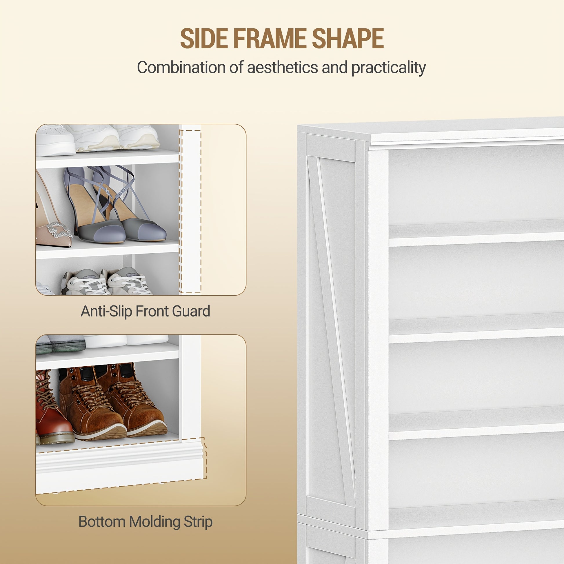 Modern White Freestanding Shoe Cabinet Compatible for 21-24 Pairs of ( Footwear) - Adjustable Shelves & Dividers, Space-Saving Narrow Design, Easy Assembly, Heavy-Duty Artificial Wood with Stable Base - Entryway, Living Room, - QUORE