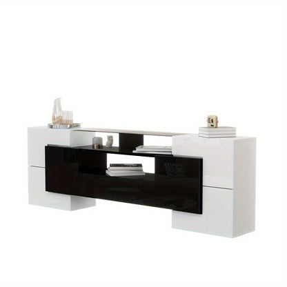 Modern TV-meubel – TV-kast – Mediameubel – Entertainmentmeubel – Zitmeubel – Laag en Ruimtebesparend Ontwerp – Glanzend Zwart-Wit Met 4 Deuren & 2 Lades