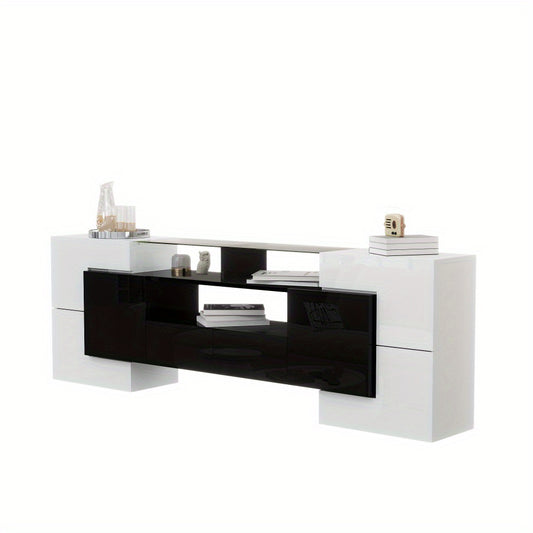 Modern TV-meubel – TV-kast – Mediameubel – Entertainmentmeubel – Zitmeubel – Laag en Ruimtebesparend Ontwerp – Glanzend Zwart-Wit Met 4 Deuren & 2 Lades
