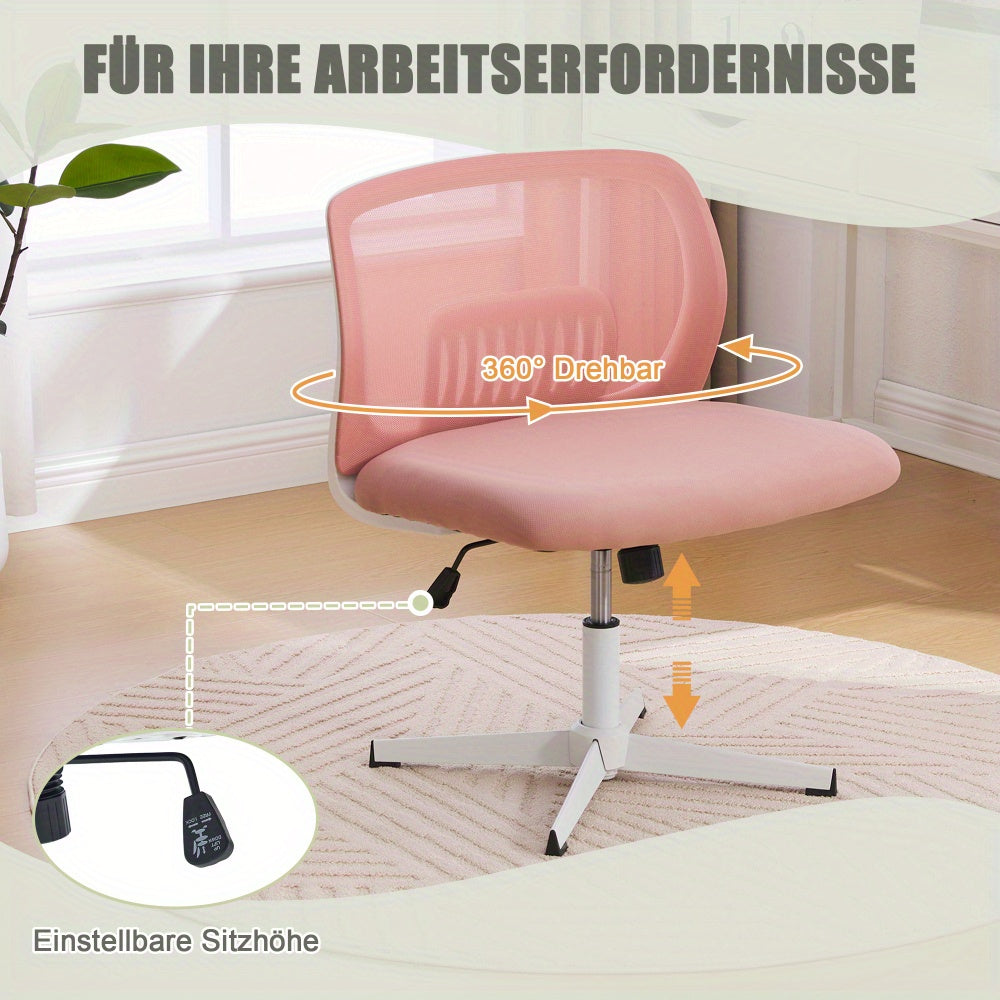 Bureaustoel – Bureaustoelen – Office Chair – Gamestoel – Draaistoel – Verstelbaar in Hoogte – 360° Draaibaar – Met Stevig Metalen Frame – Brede Zitting – Zonder Armleuningen – Zacht Gewatteerd – Roze