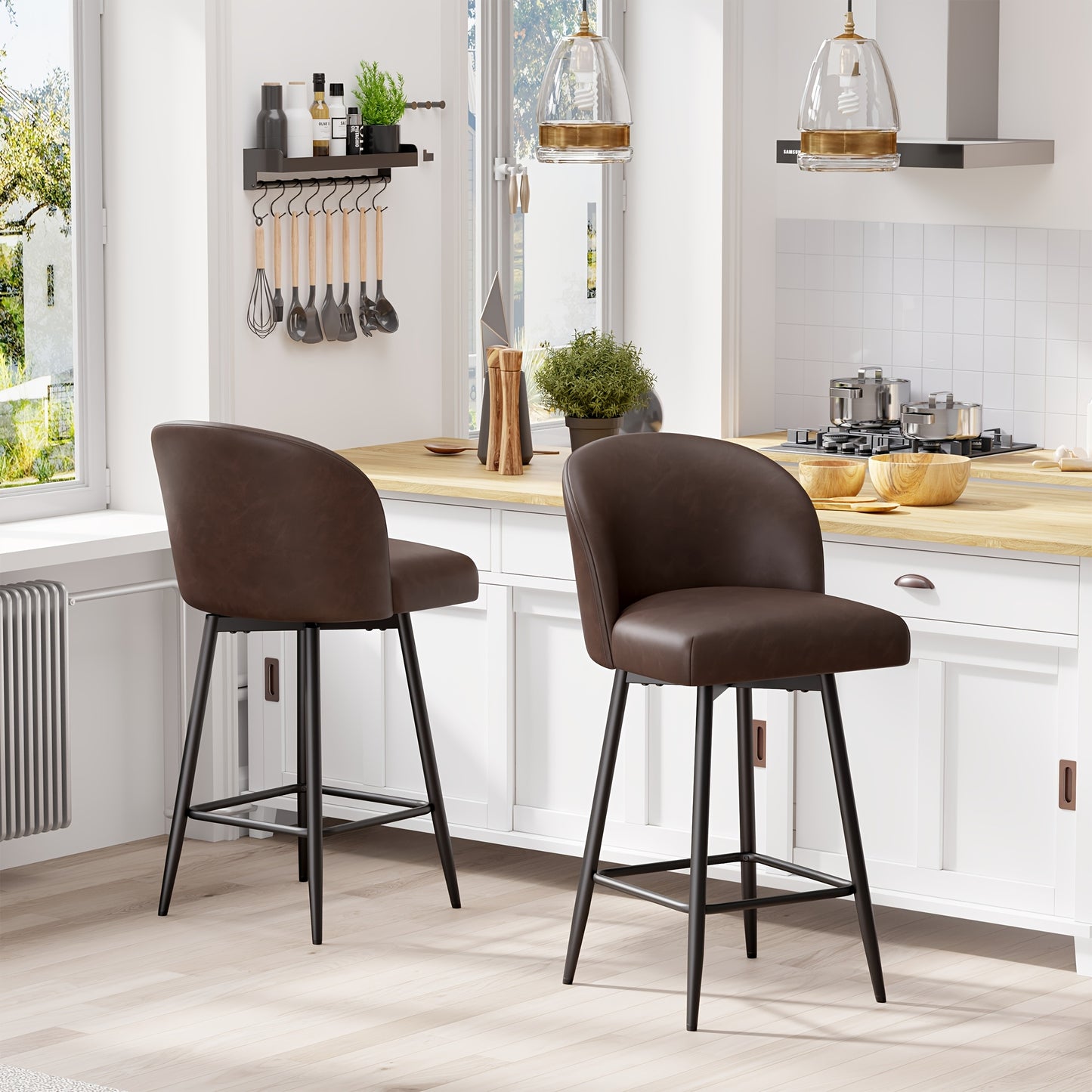 Barstoel – Barkruk – Barstoel Kruk – Keukenstoel – Barkrukken Set Van 2 – Retro Stijl – Kunstlederen Bekleding – Met Rugleuning
