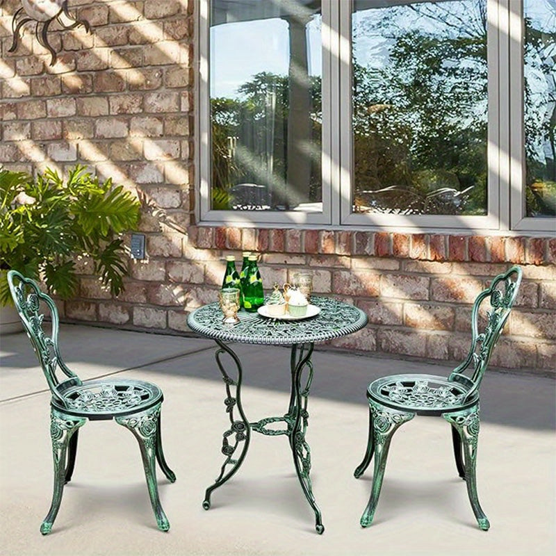 Bistroset – Tuinset – Balkonset – Tuintafel – Tuinstoelen – Gietaluminium – Weerbestendig met Paraplu-gat 4,83 cm – Antiek Groen