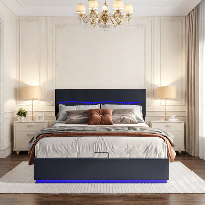 Dubbel Opbergbed – Opbergbox Bed – Stalen Bedframe – Bed Met LED-Verlichting – Ladebed – 140x200 cm – USB Oplaadpoort – Pneumatisch Hefmechanisme