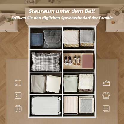 Opbergbed – Tweepersoonsbed – Bed met Opbergruimte – Massief Houten Bed – Functioneel Bed – Wit Design – 140x200 cm – Ruime Lade Onder Bed