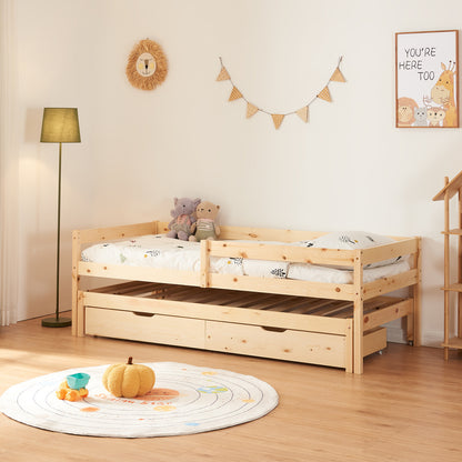 Dubbel Kinderbed – Stapelbed – Uitschuifbaar Bed – Kinderbed Met Laden – Bed Met Opbergruimte – 90x200 cm – Massief Dennenhout Natuurlijk