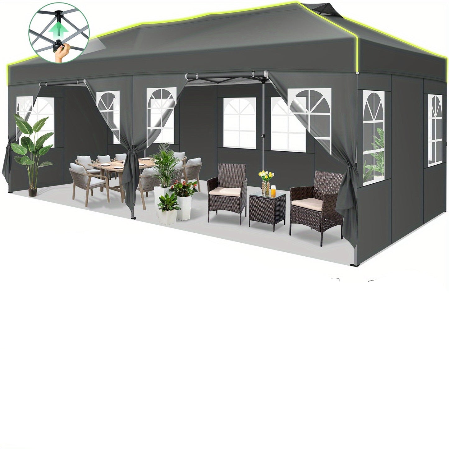 Pop-up Partytent 3x6m – Vouwtent – Evenementtent – Feesttent – Marktstand – Zes Afneembare Zijwanden – Fluorescerende Strepen