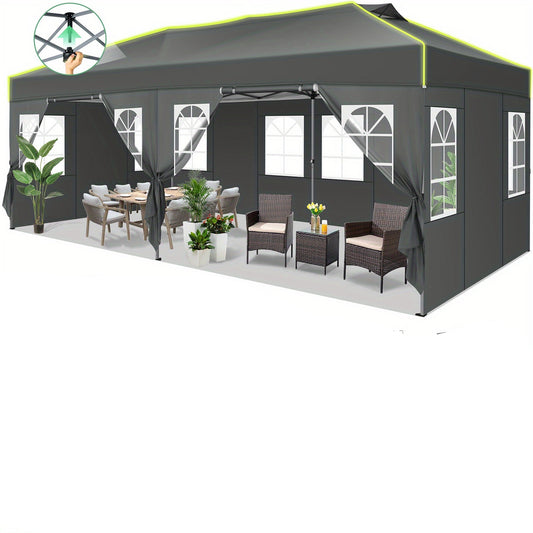Pop-up Partytent 3x6m – Vouwtent – Evenementtent – Feesttent – Marktstand – Zes Afneembare Zijwanden – Fluorescerende Strepen