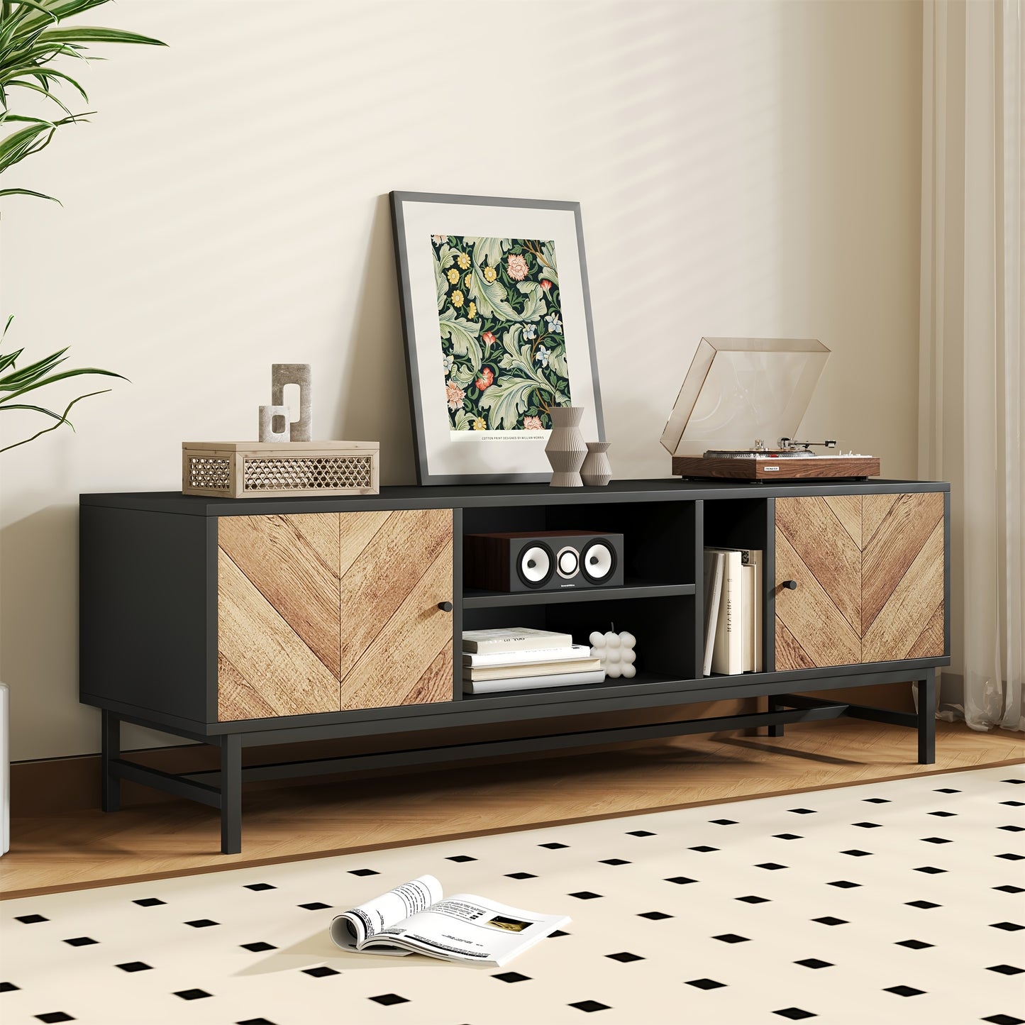 TV Meubel – TV Kast – TV Stand – Mediameubel – Meubel – 150 cm – Houtvezelplaat Zwart – Multifunctionele Opbergruimte