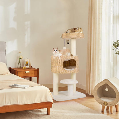 Krabpaal – Kattenboom – Kattenmeubel – Krabmeubel – Krabtoren – Natuurlijk Beige – 104 cm Hoog – Met Knusse Grot en Sisal Krabpalen