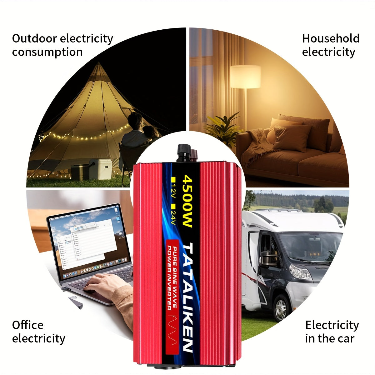 Omvormer – Spanningsomvormer – Inverter – Stroomomvormer – 12V Naar 220V – Zuivere Sinusgolf – 4500W Vermogen – Veiligheidsbeveiliging