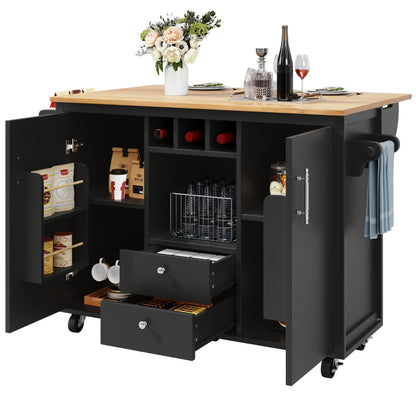 All-in-One Kitchen Island Buffet Cabinet with Folding Worktop, Heavy-Duty Non-Wood Construction, Adjustable Shelves, Wine Rack (Holds 4 Bottles), Door Shelf, Towel Rack - Space-Saving Mobile Kitchen Trolley for Small Kitchens