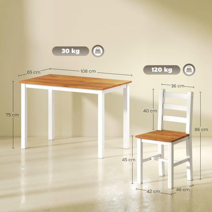 Eettafelset – Dinerset – Houten Tafel Set – Eetkamerset – Massief Hout – Stevig Massief Dennenhout – Modern Bruin-Witte Afwerking
