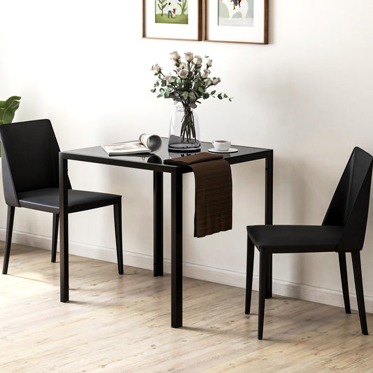 Eettafel – Keukentafel – Dinertafel – Tafel – Vierkante Tafel – Gehard Glas – Metalen Frame – 75x75x75 cm – Zwart
