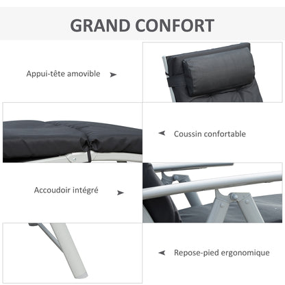 Zwarte Ligstoel – Tuinstoel – Relaxstoel – Lounge Chair – Zonnebed – 7 Posities Verstelbaar – Met Comfortabel Matras en Metalen Armleuningen