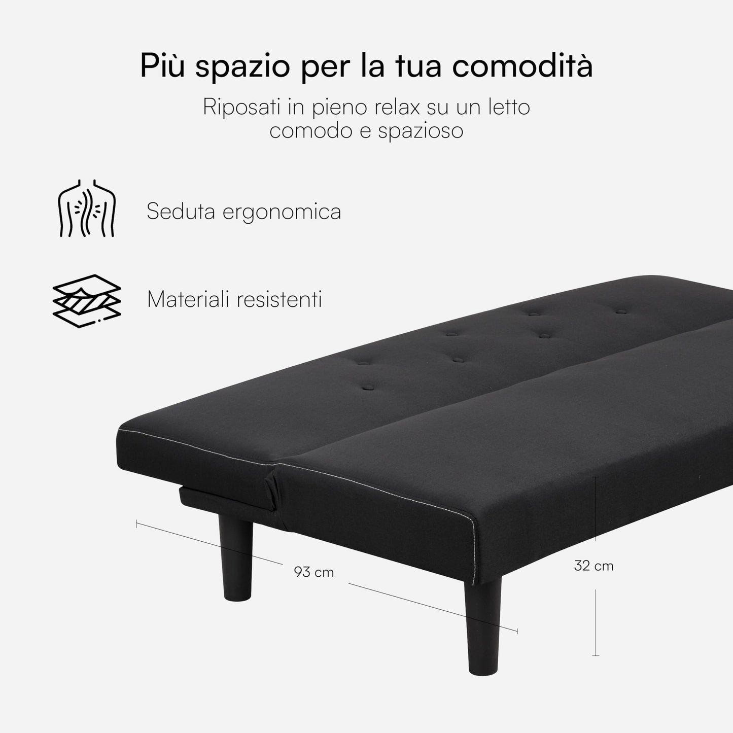 Bankbed – Slaapbank – Bedbank – Sofa – Logeerbed – 3-Zits Stoffen Bekleding – Houten Frame 200 kg Draagvermogen – Inklapbare Rugleuning 93 cm Breedte
