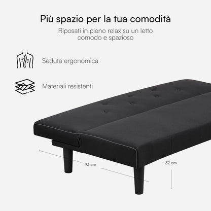 Bankbed – Slaapbank – Bedbank – Sofa – Logeerbed – 3-Zits Stoffen Bekleding – Houten Frame 200 kg Draagvermogen – Inklapbare Rugleuning 93 cm Breedte