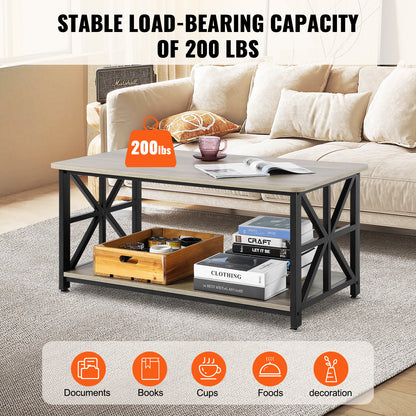 Salontafel – Koffietafel – Woonkamertafel – Houten Tafel – Landelijke Tafel – 40 Inch – Robuust Massief Hout – Open Opbergruimte