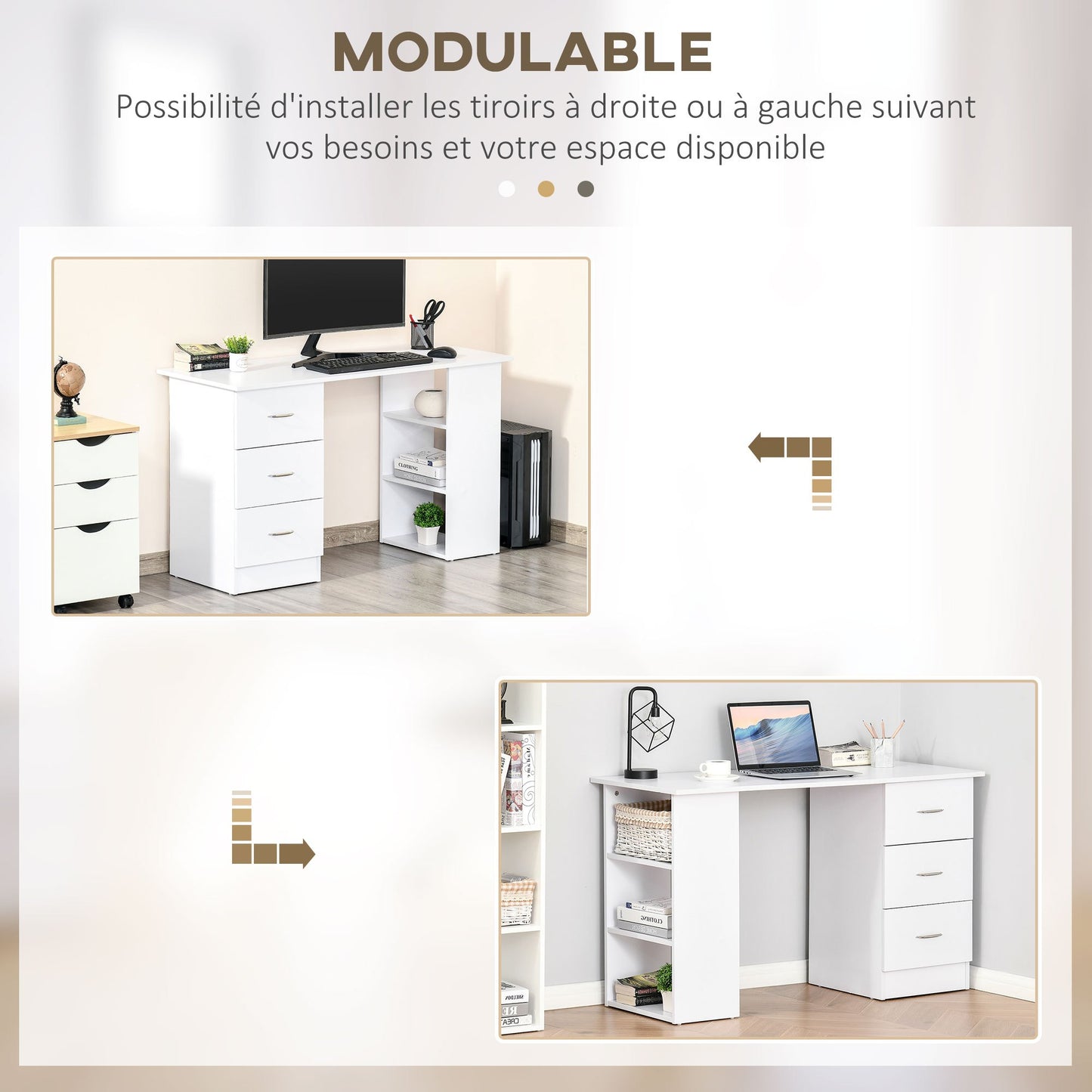 Computertafel – Bureau – Werkplek – Studietafel – Laptoptafel – Met 3 Laden – MDF Wit – Compact 120x49x72 cm
