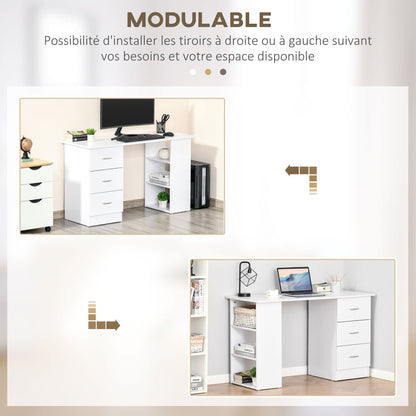 Computertafel – Bureau – Werkplek – Studietafel – Laptoptafel – Met 3 Laden – MDF Wit – Compact 120x49x72 cm