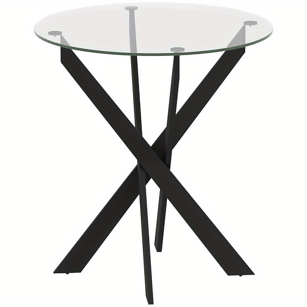 Eettafel – Ronde Tafel – Keukentafel – Diner tafel – Glas Tafel – 70x75 cm – Gehard Glas Blad – Zwart Metalen Poten