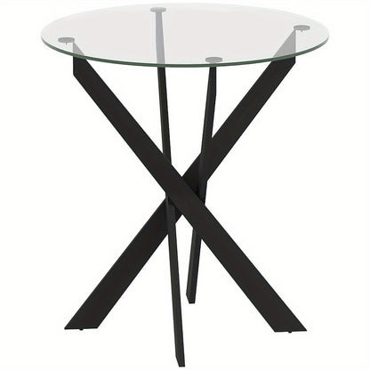 Eettafel – Ronde Tafel – Keukentafel – Diner tafel – Glas Tafel – 70x75 cm – Gehard Glas Blad – Zwart Metalen Poten