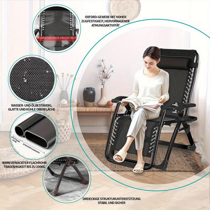 Inklapbare Ligstoel – Ligbed – Recliner – Tuinstoel – Zonnestoel – Verstelbare Rugleuning – Carbonstaal Frame 240 kg Belastbaar – Ademend Polyester Kussen – Zwart