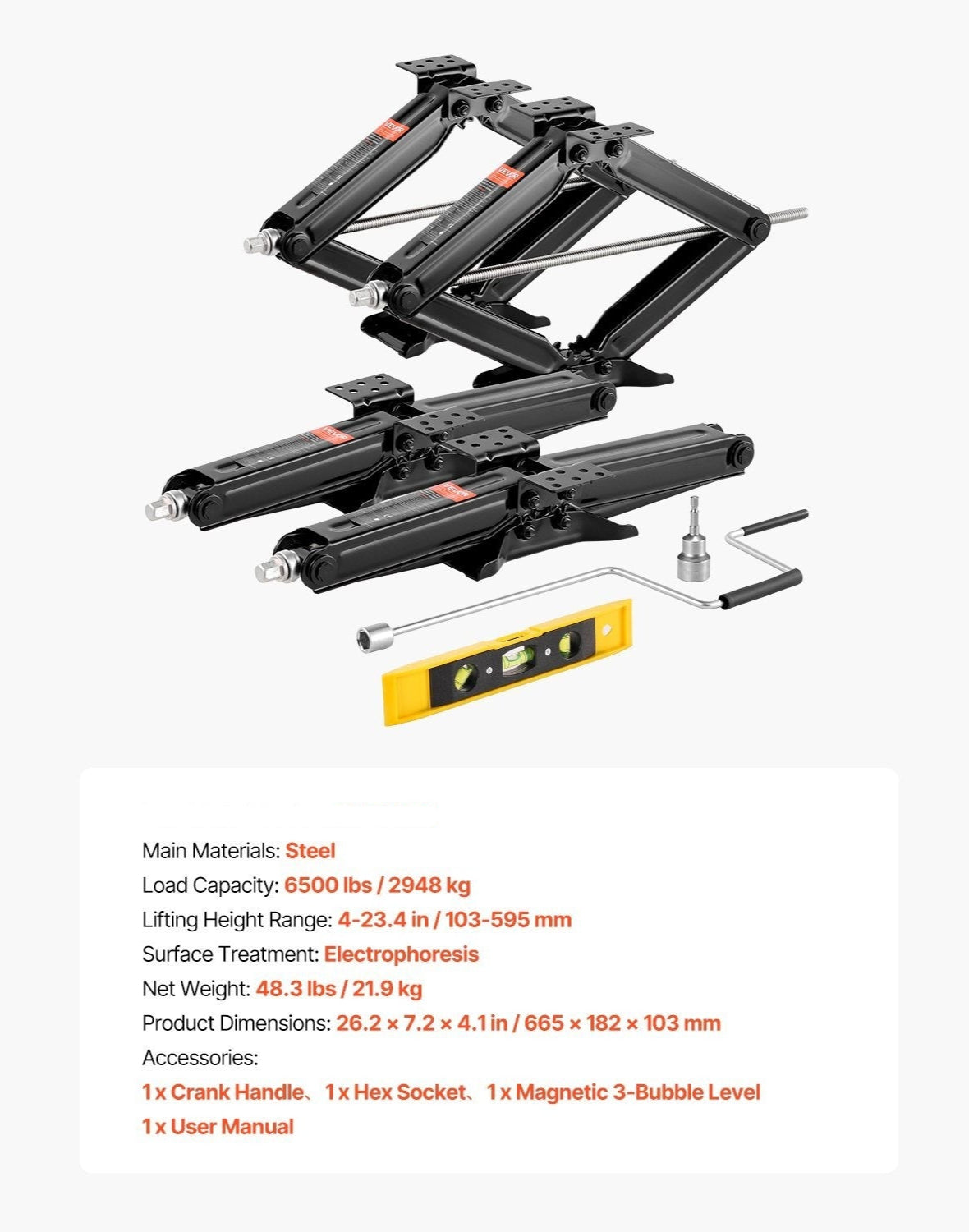 Krik – Schaarkrik – Camperkrik – Caravankrik – Waterpasset – Draagvermogen 2950 kg – Verstelbaar 10-60 cm