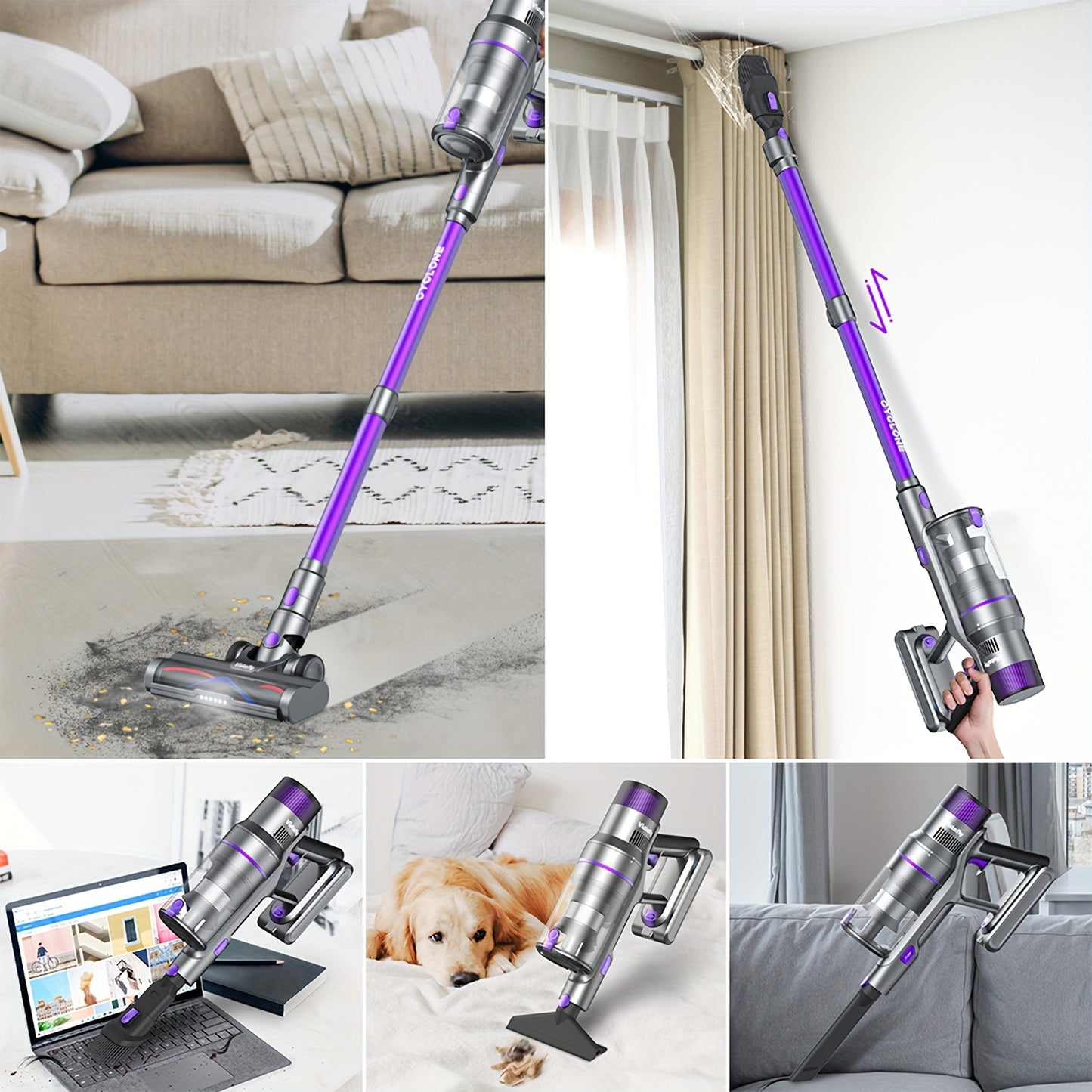 Steelstofzuiger – Draadloze Stofzuiger – Handstofzuiger – Snoerloze Stofzuiger – Zakloze Stofzuiger – 500W Motor – 60 Min Batterijduur